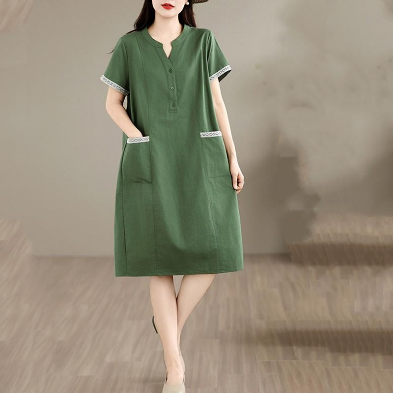 Short Sleeve Plus Size Cotton Linen Vintage New In Dresses for Women Casual Loose Long Summer Dress