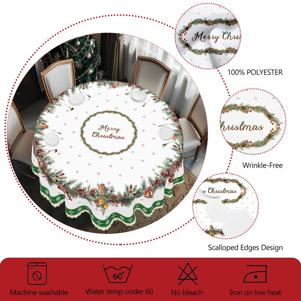 1 Stück Weihnachtstischdecke, verschiedene Größen, Weihnachtskranz- und Glockenmuster, Partydekoration Tischdecke, Weihnachtsfeier Treffen Hof Ta