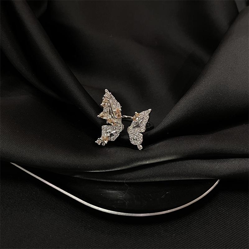 Butterfly Language Series Heavy Industry Butterfly Ring Women'S Niche Design Sense Advanced Purple Jewelry Personality French Index Finger Ring