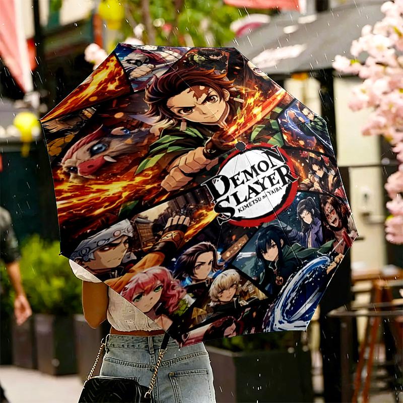 Demon Slayer Druckschirm Automatisches Öffnen/Schließen - Tragbares faltbares Design - Tägliche Nutzung für Reisen/Outdoor - Geschenk zum Geburtstag