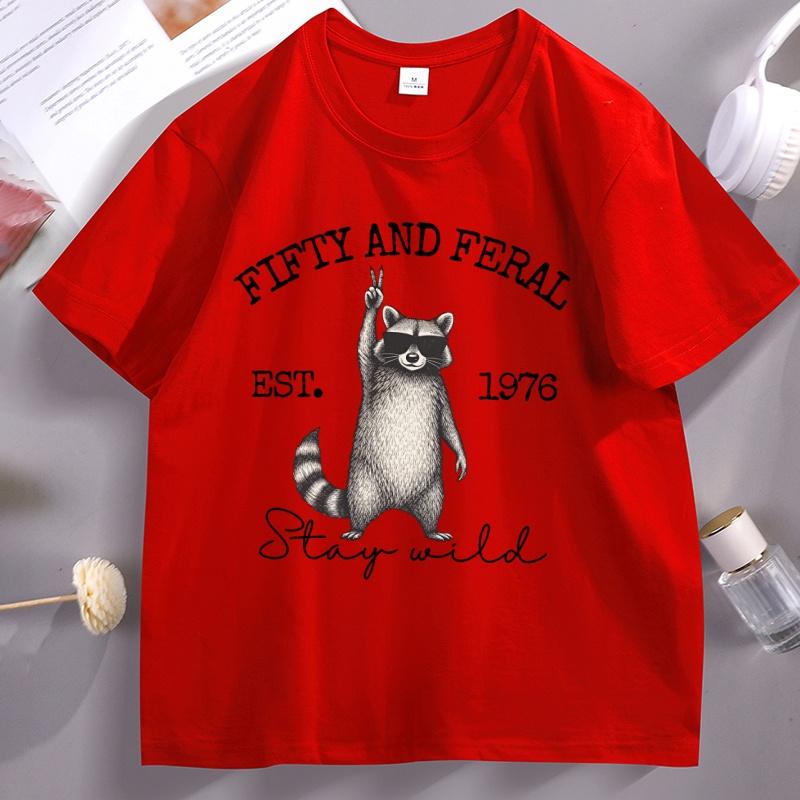 Funny 50th Birthday T-shirt Fifty Raccoon Graphic T Shirts Vintage Unisex Women Cotton Short Sleeve Round Neck Tshirt Streetwear