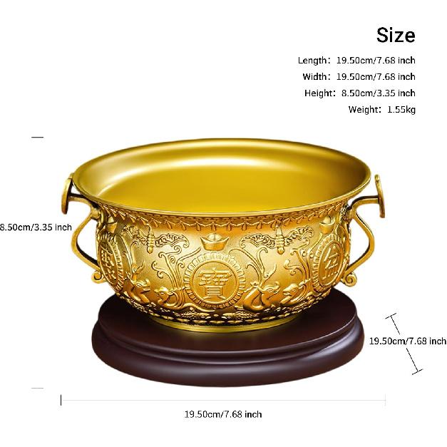 Aris & Juno Brass Treasure Bowl - Traditional Chinese Style, Perfect for Home or Office To Attract Wealth and Good Fortune (Length: 13 Cm)