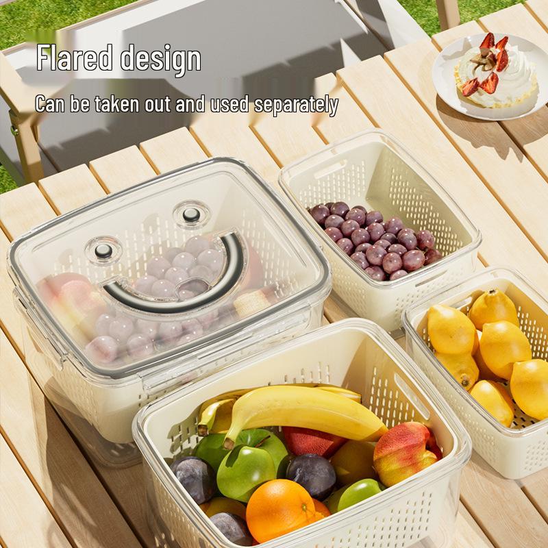 Outdoor Food-Grade Double-Layer Drain Basket & Storage Box for Vegetables & Fruits - Insect & Dust Proof, Fresh-Keeping for Refrigerator.