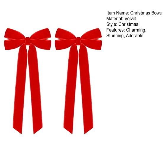 2 szt. Aksamitne kokardy świąteczne Dekoracja 5" x 10" Kokardy z vintage wstążki Ozdoba na choinkę na drzewko Domowe przyjęcie Wieniec Dekoracja świąteczna