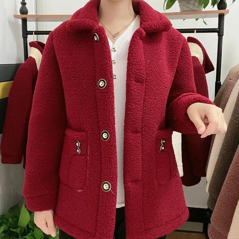 

2025 New Lambswool-Lined Jacket: Autumn/Winter Warmth for Middle-Aged & Elderly Women M [45~50 kg] червоний