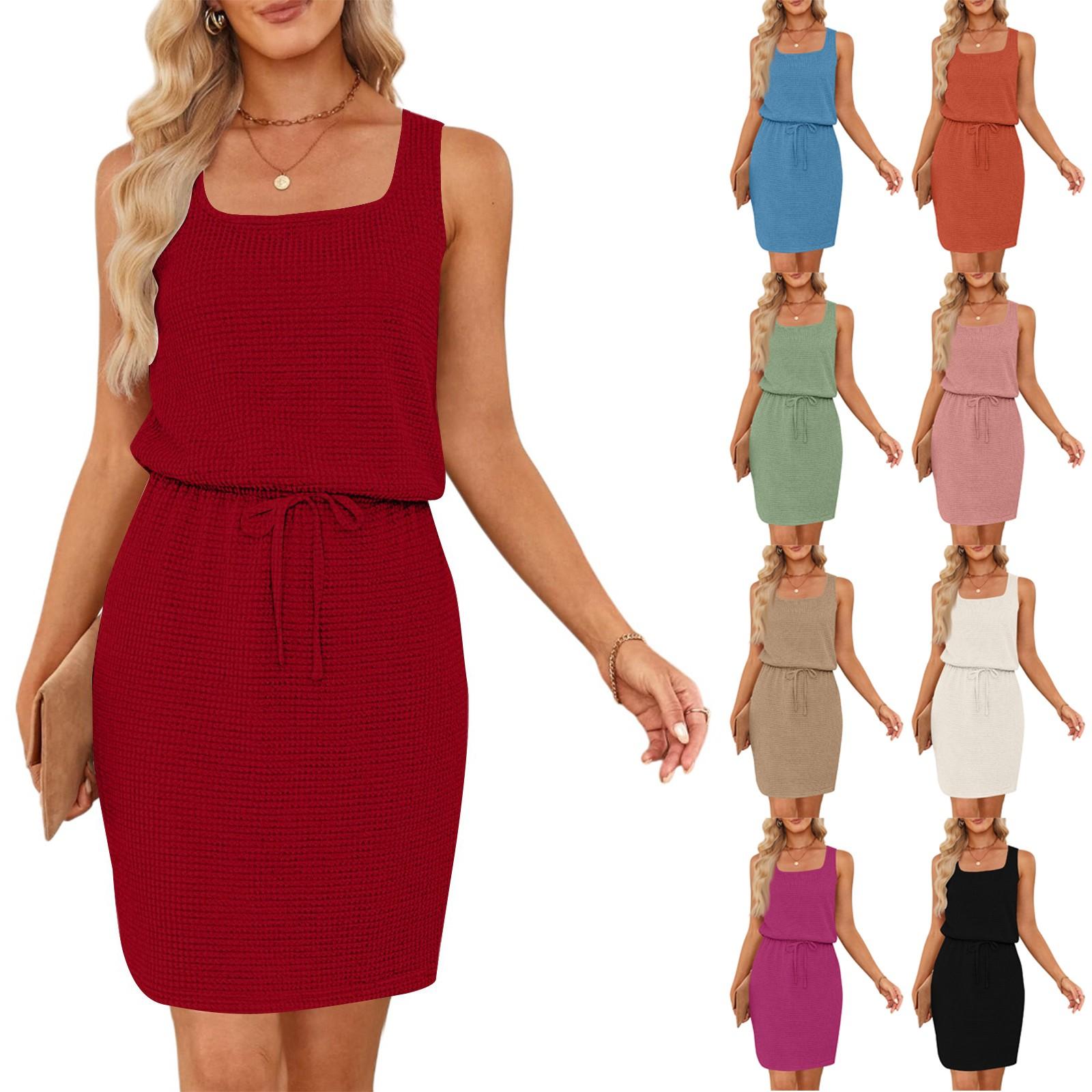 

Women s Fashionable Solid Color Sleeveless Vest Dress L