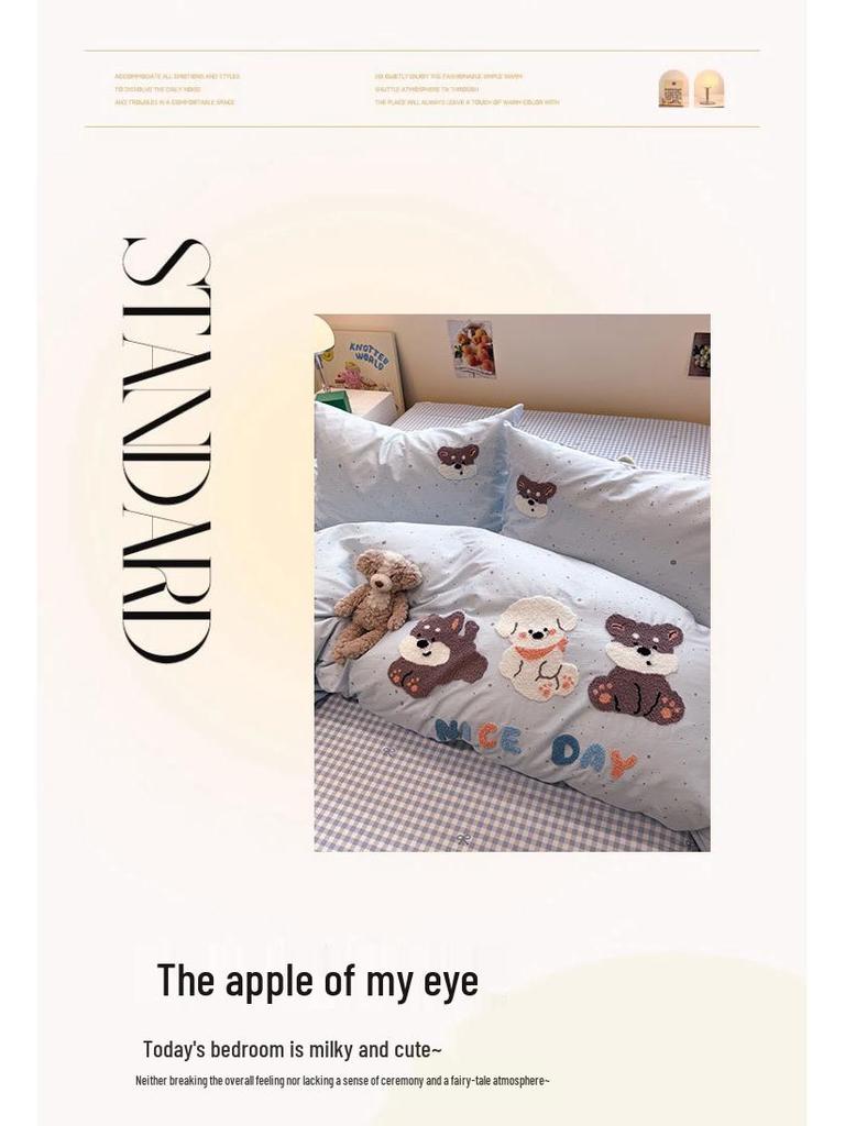 2025 New Style Full Cotton Embroidery Bedding Set: Includes Duvet Cover, Bed Sheet, and Three-Piece Dorm Towel Set