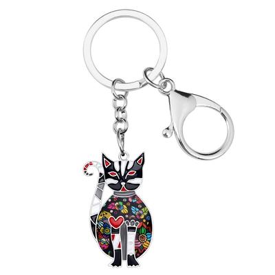 WEVENI Enamel Alloy Kitten Keychain, Elegant Pet Key Ring Jewelry for Women and Girls, Bag, Car, Wallet, US Size: 42mm X 25mm, Color: Black