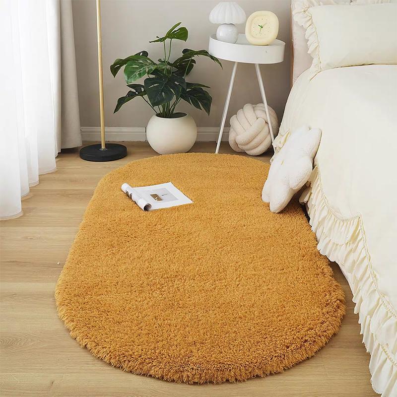 Oval Plush Carpet Thicken Living Room Rug Shaggy Warm Velvet Rug For Bedroom Solid Fuzzy Floor Mat Non-slip Washable
