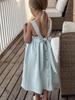 Mädchen Baumwoll-Leinen Sommerkleid Rüschen Träger Rückenfrei Schleife Niedliches Mädchen Schlauchtop Kleid