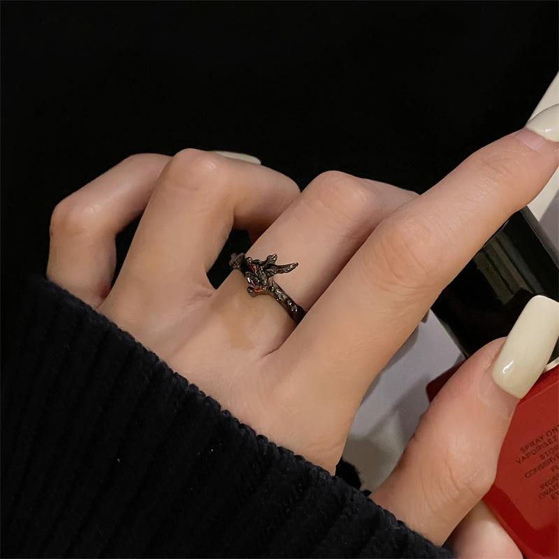 Dark Personality Crow Stacked Ring Opening Adjustable Niche Design Trendy Cool Retro Index Finger Ring