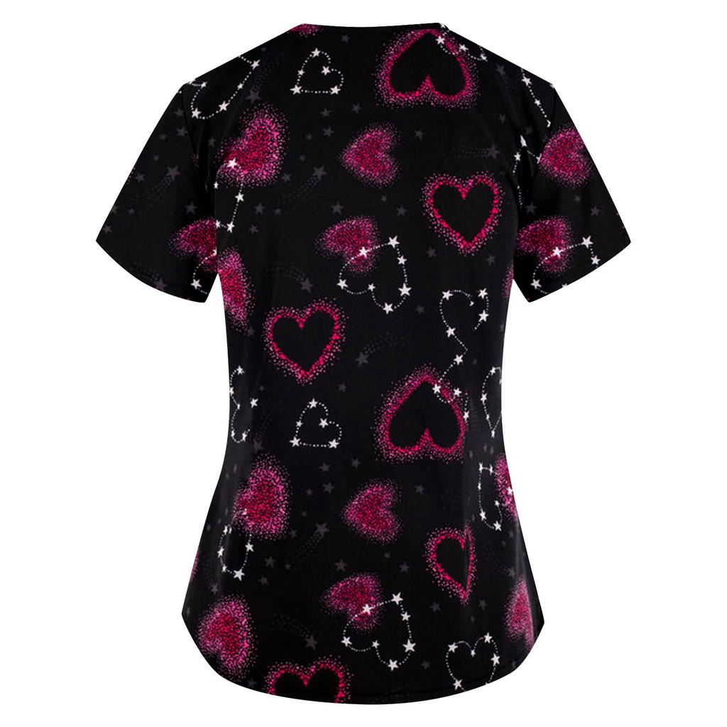 Women's Fashion V-neck Short Sleeve Workwear With Pockets Printed Tops