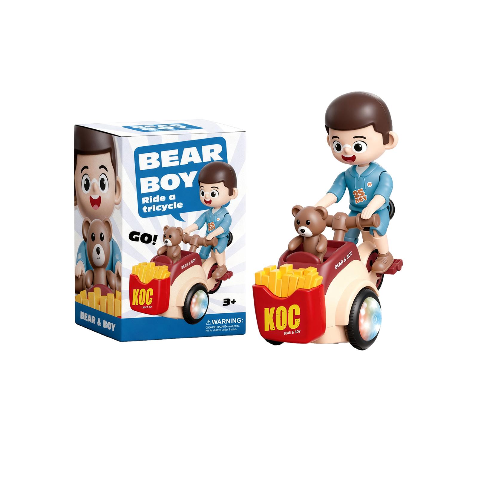 Bear Boy Ride On Tricycle Toy with Bear Figure and French Fries Basket Kids Interactive Playset for Ages 3 and Up Durable Plastic Construction One Size синий