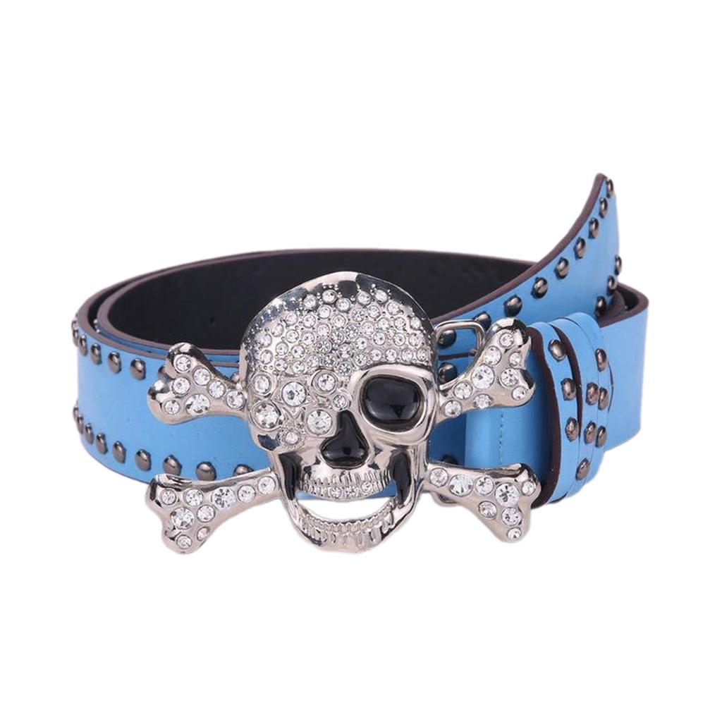 Trend PU Belt with Rhinestones Skull Buckle Waist Belt Fashion Enthusiasts Belt Coat Jeans Dress Female Waistband