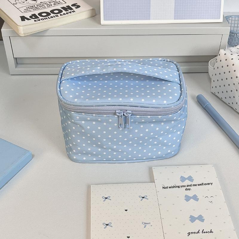 Dot Patterns Storage Bag Portable Large Capacity Pencil Case Double Zipper Cosmetic Bag
