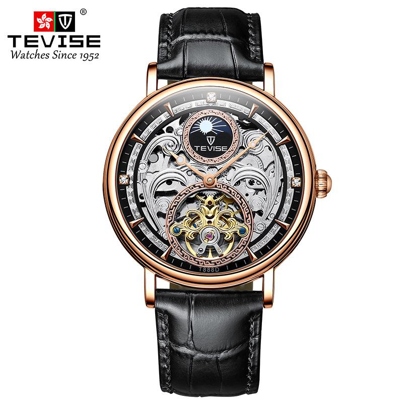 Tewis Men s Skeleton Mechanical Watch with Leather Strap