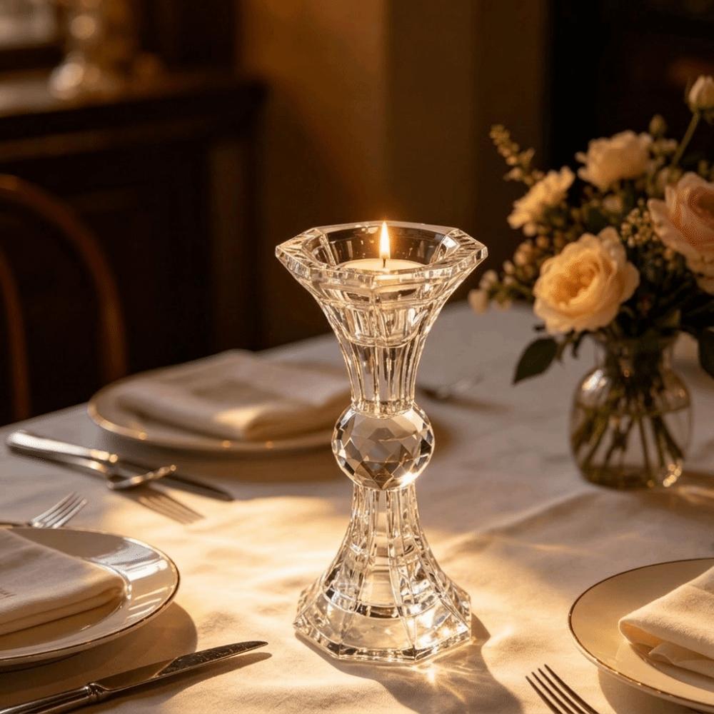 High Footed French Transparent Candle Holder Vintage Tabletop Candle Holder Dining Room