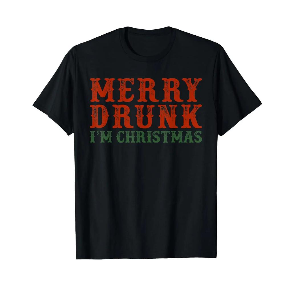 Merry Drunk Im Christmas T Shirt Vintage Stretched Soft Fashion Streetwear Designer Clothes Graphic Comfortable Unisex