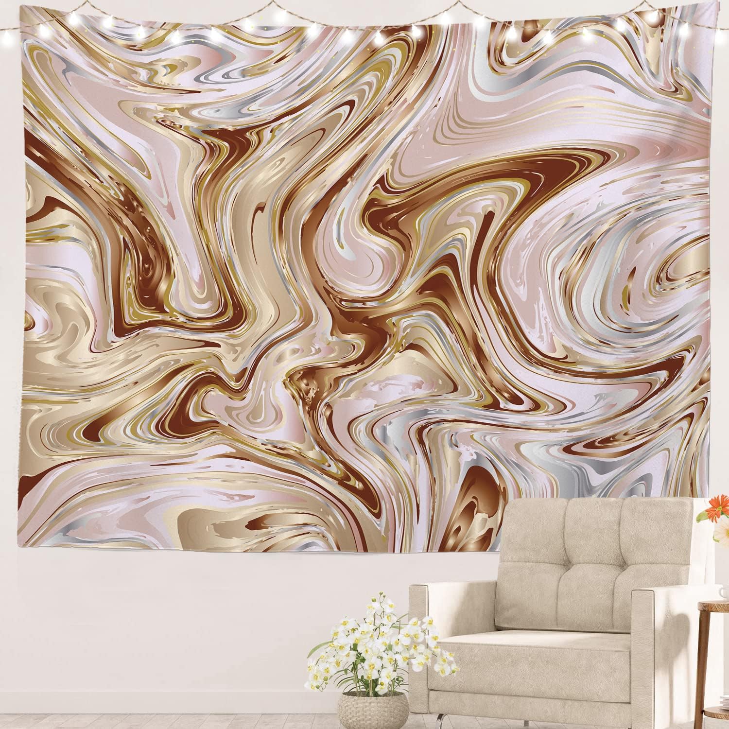 Tapestry abstract marble texture batmerry liquid natural rose 75x100 чёрный