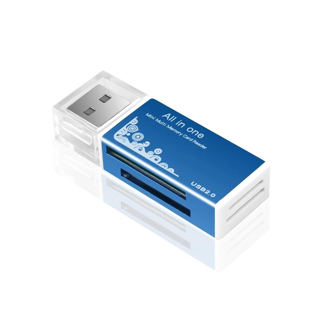 

All in 1 Card Reader 4 Ports Flash Memory Card Slot USB2.0 TF M2 MS Pro Duo MMC SDHC Memory Card Adapter for Laptop Desktop PC синій