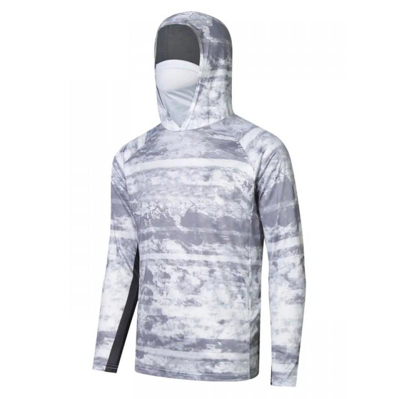 Camicia da Pesca da Uomo UPF 50 a Maniche Lunghe con Cappuccio Copri-Viso Asciugatura Rapida Traspirante Protezione Solare Pesca all'Aperto