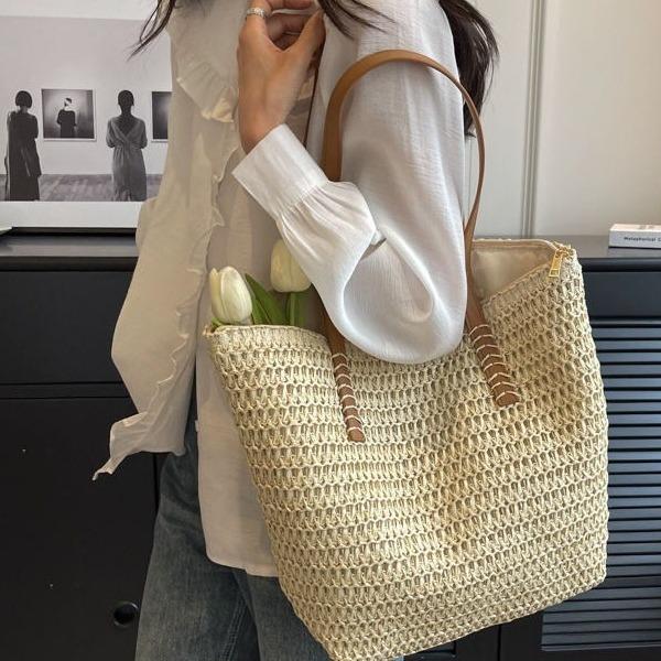 Niche Design Versatile Woven Bag Women'S Summer Fashion Large-Capacity Commuter Straw Bag Tote Bag