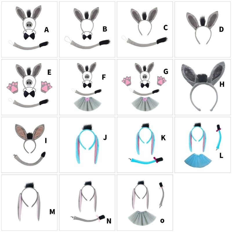 Donkey Tail Costume with Donkey Tail Headband Nose Glove Skirt Bowtie Halloween Donkey Costume for Kid Halloween Cosplay