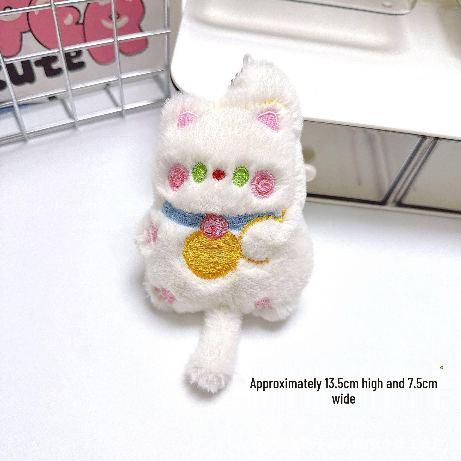 Squeaky Lucky Cat Plush Keychain & Backpack Ornament Claw Machine Prize.