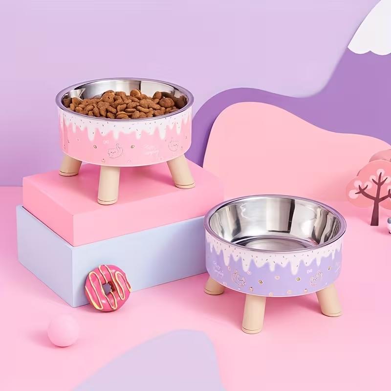 1pc cat bowl ice cream pet bowl high footed bowl dog large capacity stainless steel bowl anti knock