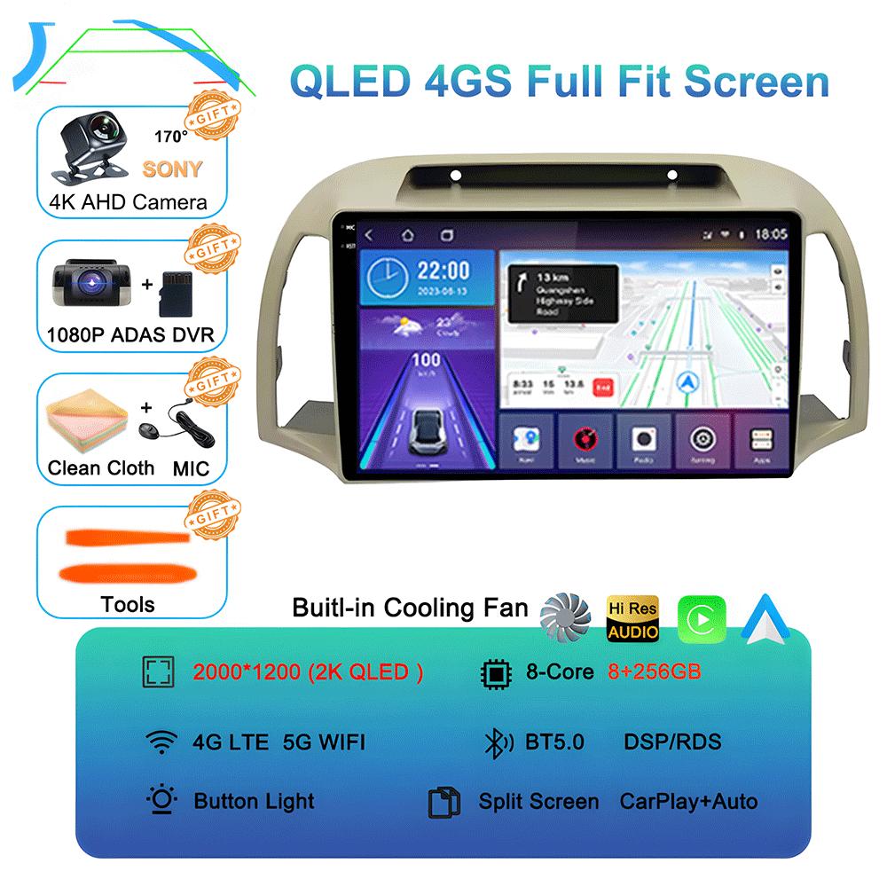 Android 14 Carplay WIFI+4G For Nissan March Micra K12 2002 2003 2004-2010 Car Radio Multimedia Player GPS Stereo 2din Head Unit