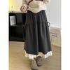 Korean-Style Sweet Lace Trim Patchwork Midi Skirt - Autumn/Winter A-line Retro High-Waist for Women