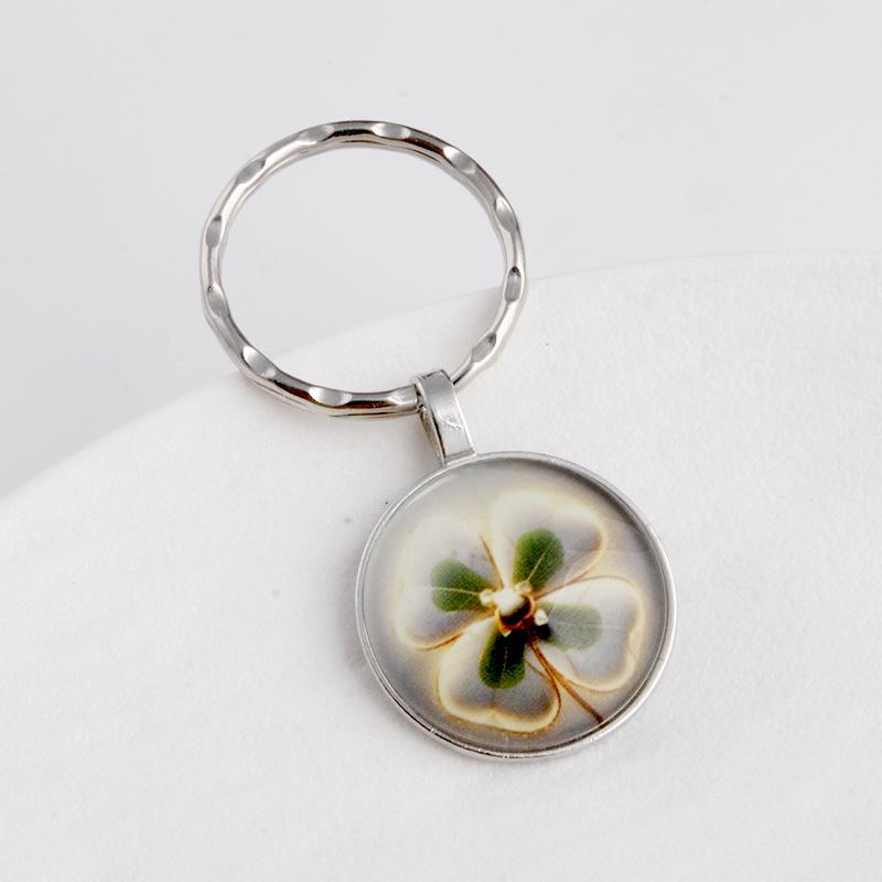 Green Lucky Clover Crystal Glass Keychain with Four-Leaf Clover Charm