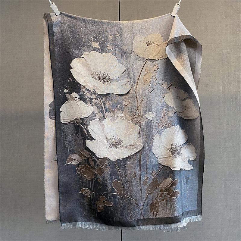 70*185cm Luxury Red Rose Scarf Women Winter Warm Soft Shawls Faux Cashmere Designer Thick Floral Wrap Poncho Pashmina Blanket