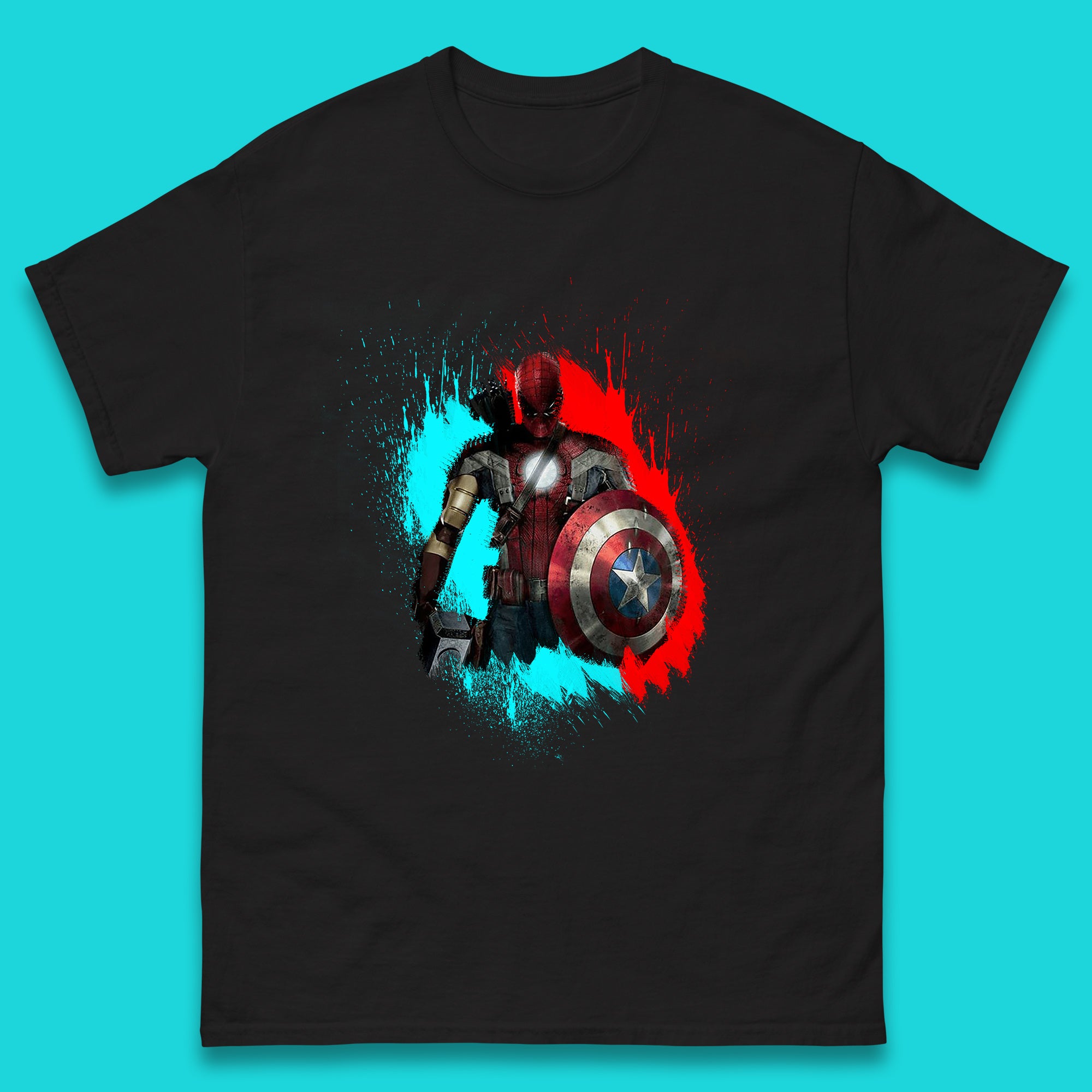 Marvel Avengers Superheroes Movie Characters Spider Man, Iron Man, Thor, Captain America Dead Pool Avengers Squad Mens Tee Top XL