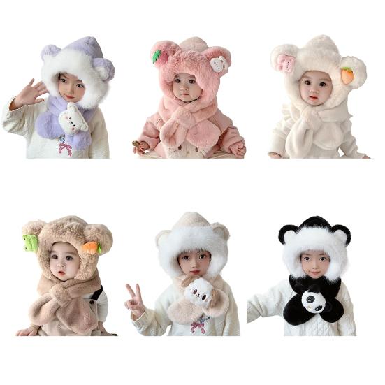 Kids Hat And Scarf Set Winter Plush Ear Flap Hat with Scarf for Boys Girls Warm Cold Weather Knit Accessories
