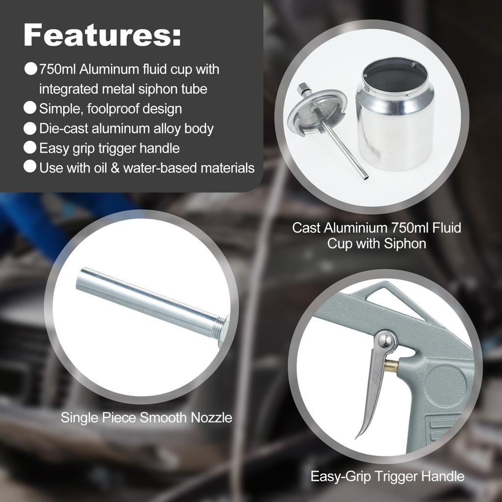 Air Undercoating Spray Machine with 750ml Suction Feed Cup and Cleaning Brush Apply Sprayable Truck Bed Liner Coating