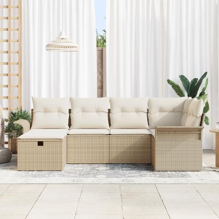 VidaXL Ensemble de Canapé de Jardin de 6 Pièces avec Coussins Beige Poly Rotin 3358880