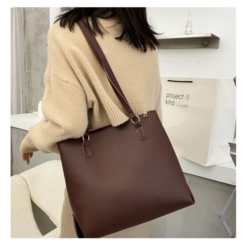 Simple Style Large Capacity Faux Leather Tote Bag for Women Solid Color Casual Shoulder Handbag