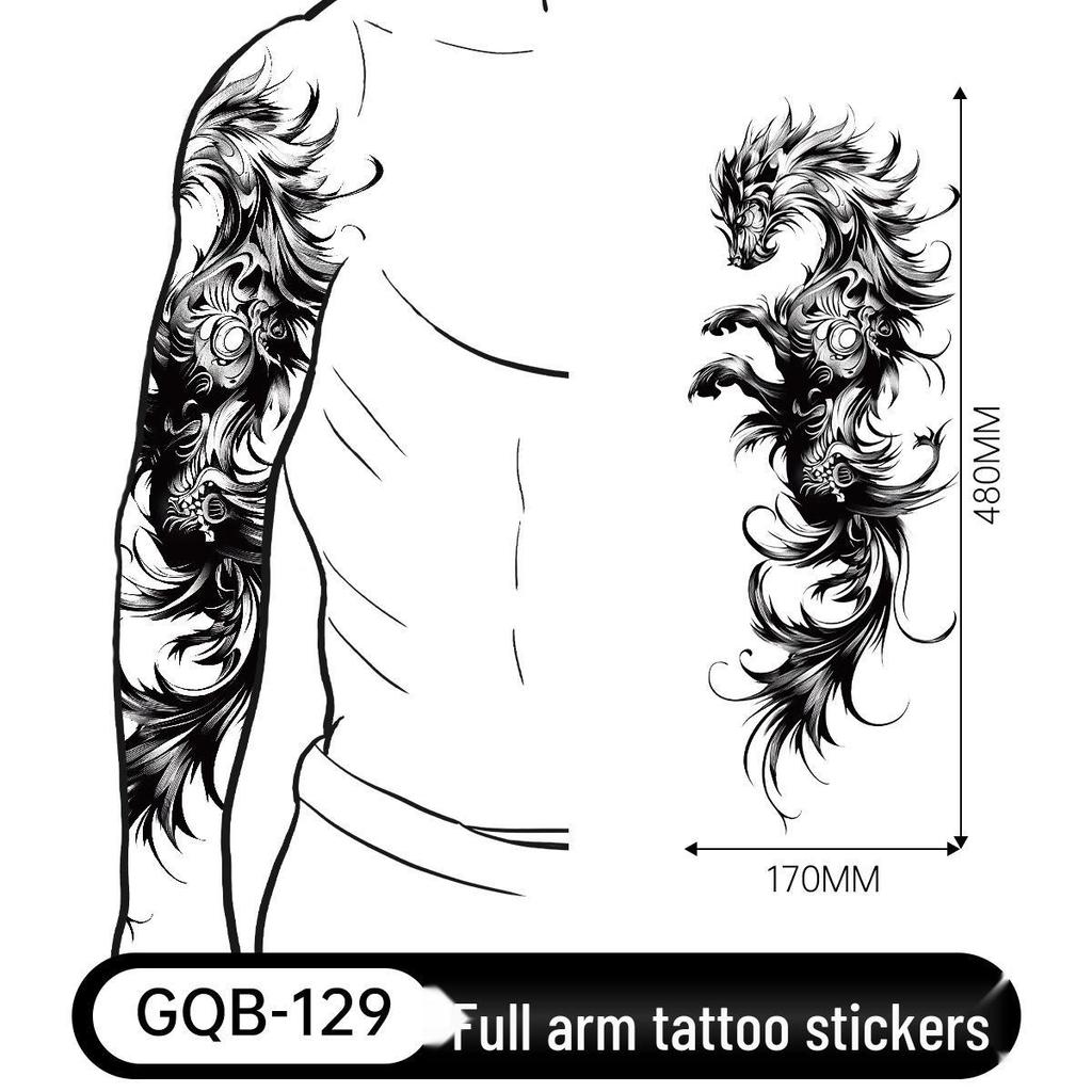 Adesivo Tatuaggio Completo per Braccio Uomo: Design Realistico Impermeabile, Motivo Tigre e Teschio