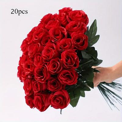 20 Stück Simulierte Rosenstrauß, Stoffblumen, Künstliche Blumen, Wohnzimmerdekoration, Hochzeitsbedarf, Valentinstag Beinhaltet keine Vasen