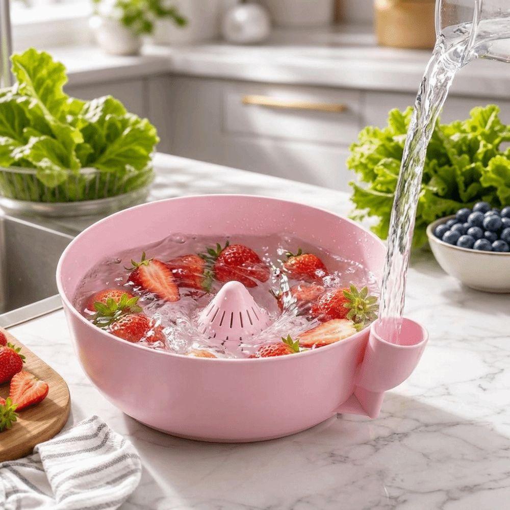Self Rinsing Automatic Fruit Wash Bowl Quick Drain Berry Rinse Basin Strawberries