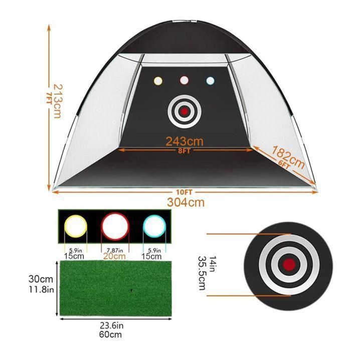 Rete pratica golf - Divit GN1 - Gabbia 304×183×213 cm - Tappeto erba sintetica - Nero