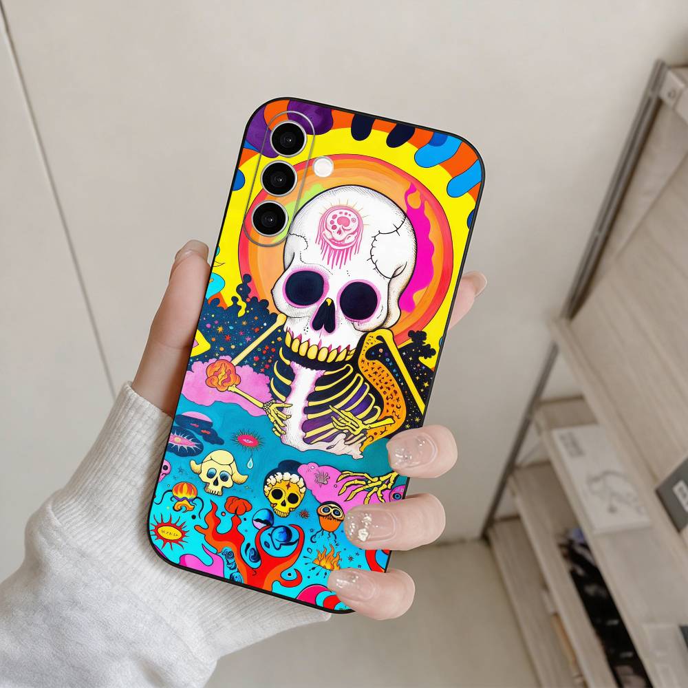 Psychedelic Skeleton Party Phone Case For Samsung Galaxy A73,A72,A71,A70,A53,A52,A51,Others Soft Black Cover