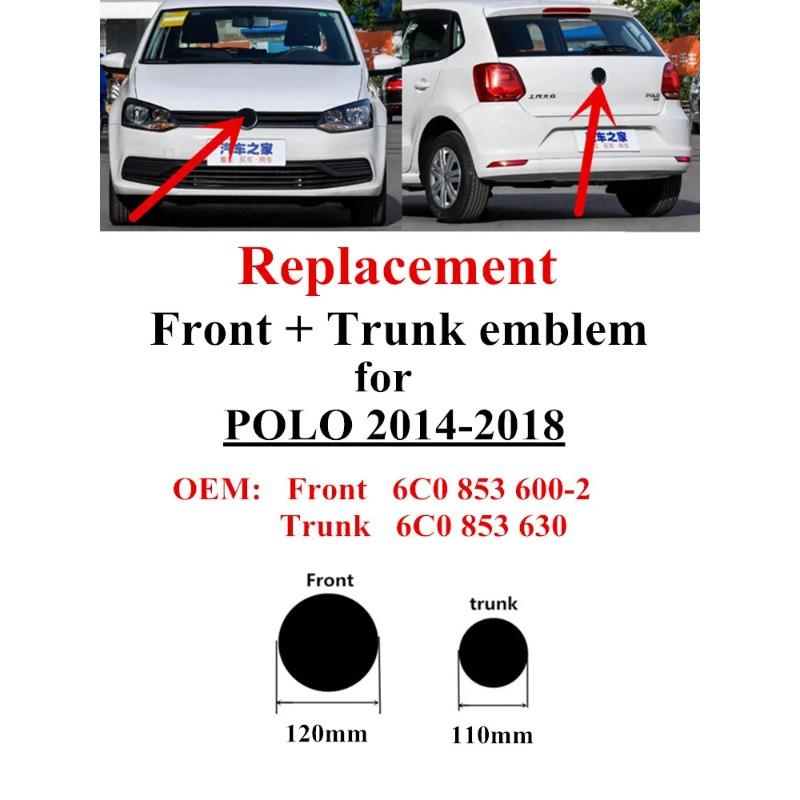 BGB1 GOLF 4 5 6 7 Hot 2026 For VW VOLKSWAGEN 2pcs Replacement Front and Rear part 120mm Front Emblem +110mm Rear Trunk for Polo 2014 YL2
