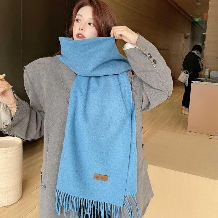 New Korean version of solid color scarf shawl dual-purpose women's winter thickened warm imitation cashmere scarf student versatile
