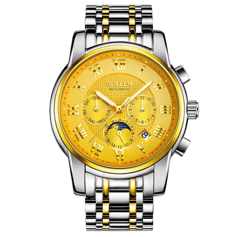 SOLLEN Solon Men's Automatic Scratch-Resistant Steel Band Watch - Fashion Business Design