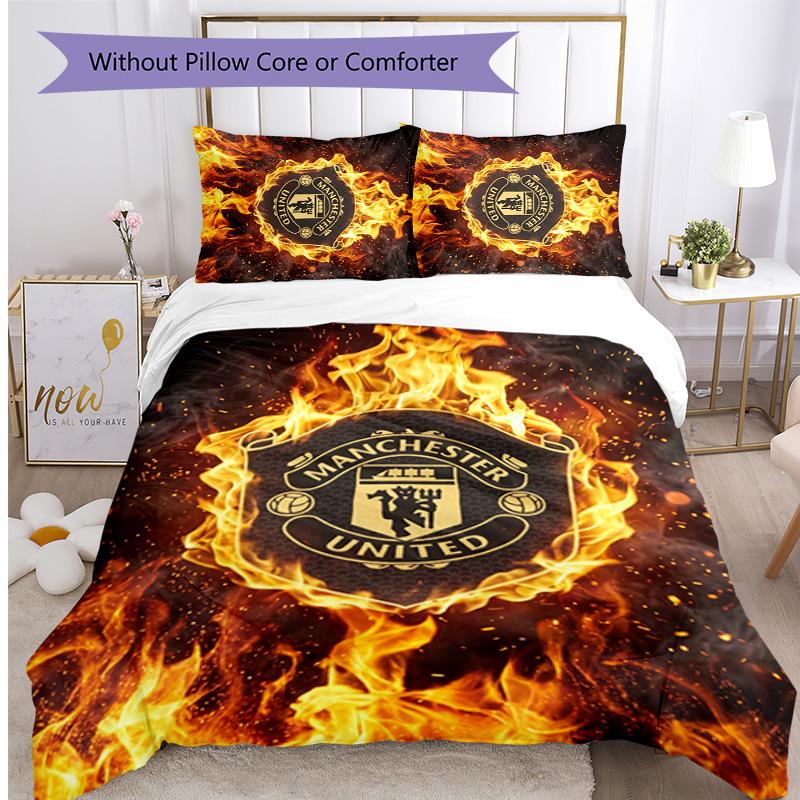 Manchester United FC Printed 3PCS Bedding Set Breathable Duvet Cover with Pillowcases Decorative Bed Linen for Bedroom Home