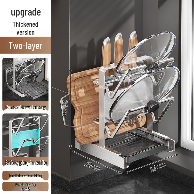 Stainless Steel Wall-Mounted Kitchen Rack for Cutting Boards and Pot Lids