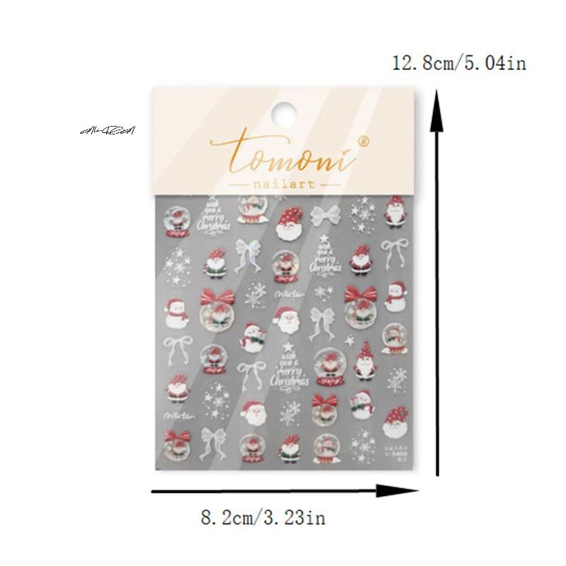 Niedliche Weihnachtsmann Weihnachtsbaum Schneemann Schneeflocke Schleife Nail Art Print Aufkleber - Süße Maniküre Abziehbilder zur Nageldekoration Geschenk