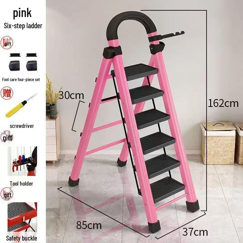 Multi-Functional Telescopic A-Frame Folding Ladder - Thick Carbon Steel Step Ladder for Indoor Use